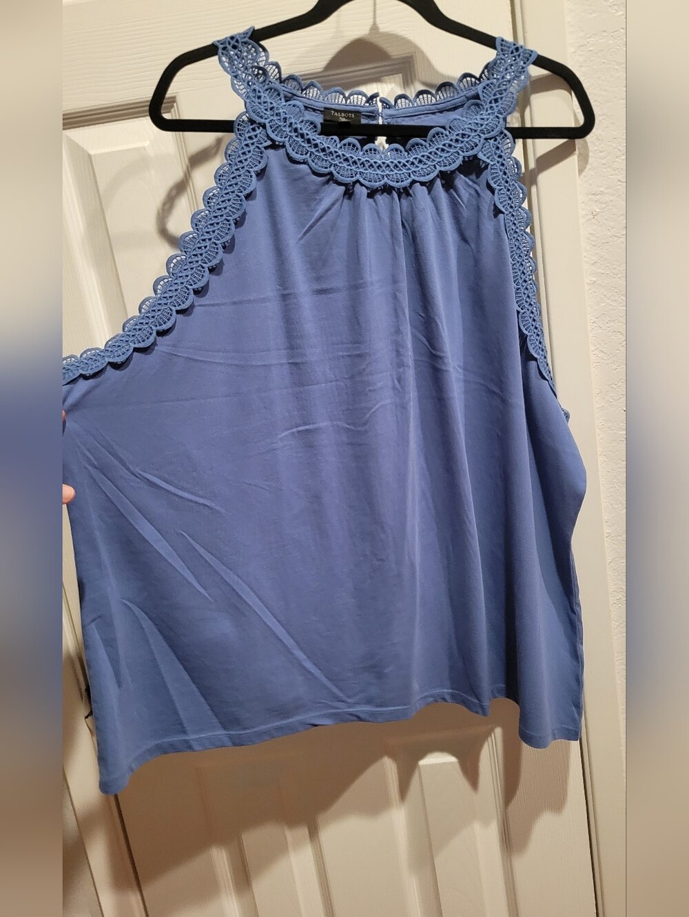 Talbots Light Blue Crochet-Trim Halter Tank Top